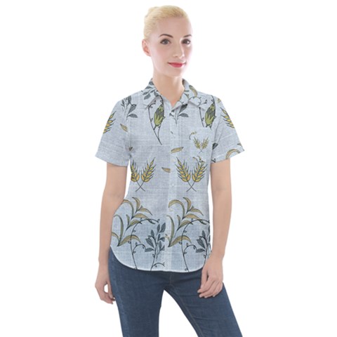 Blue Botanical Plants Women s Short Sleeve Pocket Shirt by Abe731