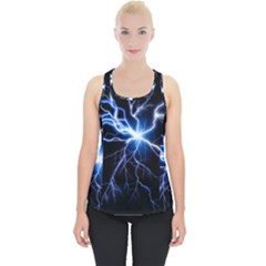 Blue Electric Thunder Storm, Colorful Lightning Graphic Piece Up Tank Top by picsaspassion