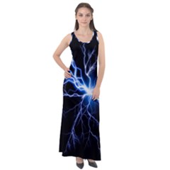 Blue Electric Thunder Storm, Colorful Lightning Graphic Sleeveless Velour Maxi Dress by picsaspassion