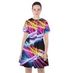 Colorful Neon Light Rays, Rainbow Colors Graphic Art Sailor Dress by picsaspassion