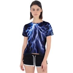 Blue Lightning At Night, Modern Graphic Art  Open Back Sport Tee by picsaspassion