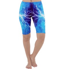 Blue Lightning Thunder At Night, Graphic Art 3 Cropped Leggings  by picsaspassion