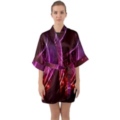  Colorful Arcs In Neon Light, Modern Graphic Art Half Sleeve Satin Kimono  by picsaspassion