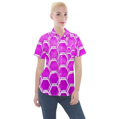 Hexagon Windows Women s Short Sleeve Pocket Shirt by essentialimage