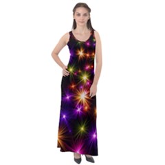 Star Colorful Christmas Abstract Sleeveless Velour Maxi Dress