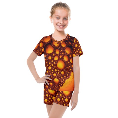 Bubbles Abstract Art Gold Golden Kids  Mesh Tee And Shorts Set by Dutashop