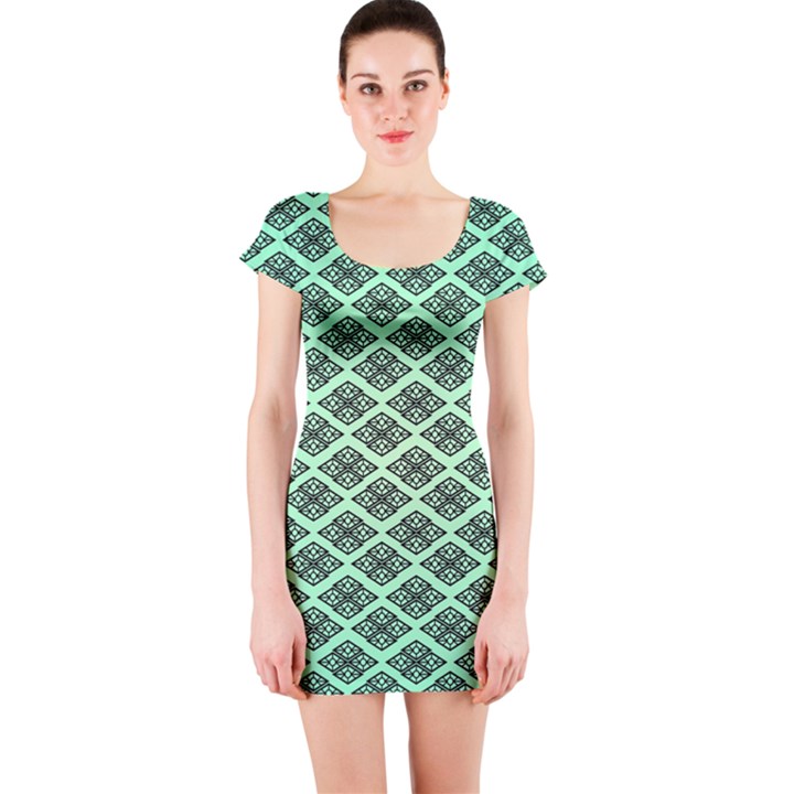 Pattern Texture Geometric Pattern Green Short Sleeve Bodycon Dress