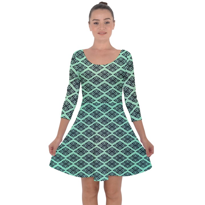 Pattern Texture Geometric Pattern Green Quarter Sleeve Skater Dress