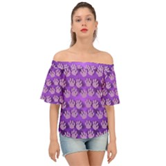 Pattern Texture Feet Dog Purple Off Shoulder Short Sleeve Top by Dutashop