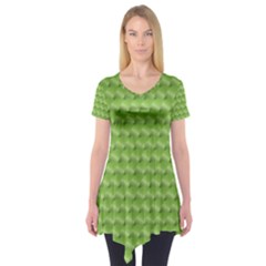 Green Pattern Ornate Background Short Sleeve Tunic  by Dutashop