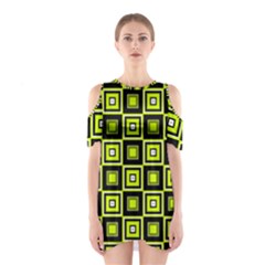 Green Pattern Square Squares Shoulder Cutout One Piece Dress