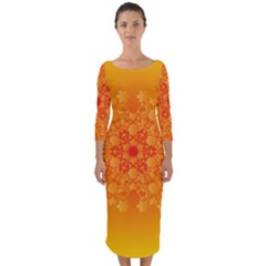Fractal Yellow Orange Quarter Sleeve Midi Bodycon Dress by Dutashop