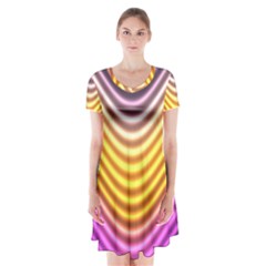 Wave Line Waveform Sound Orange Short Sleeve V-neck Flare Dress
