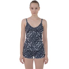 Interlace Black And White Pattern Tie Front Two Piece Tankini by dflcprintsclothing