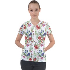 Summer Flowers Pattern Short Sleeve Zip Up Jacket by goljakoff
