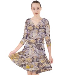 Rocky Texture Grunge Print Design Quarter Sleeve Front Wrap Dress