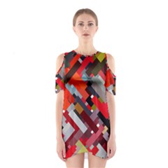 Maze Abstract Texture Rainbow Shoulder Cutout One Piece Dress