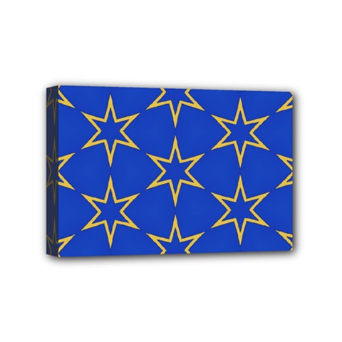 Star Pattern Blue Gold Mini Canvas 6  X 4  (stretched) by Dutashop