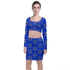 Star Pattern Blue Gold Top And Skirt Sets by Dutashop