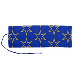 Star Pattern Blue Gold Roll Up Canvas Pencil Holder (m) by Dutashop