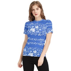 Blue Flowers Women s Short Sleeve Rash Guard by Eskimos