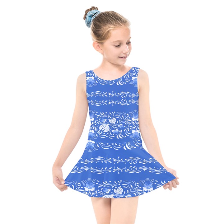 Blue flowers Kids  Skater Dress Swimsuit