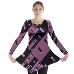 Dark Geometric Shapes Print Pattern Long Sleeve Tunic  by dflcprintsclothing
