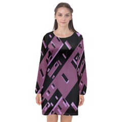 Dark Geometric Shapes Print Pattern Long Sleeve Chiffon Shift Dress  by dflcprintsclothing