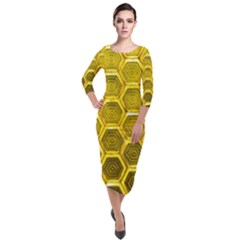 Hexagon Windows Quarter Sleeve Midi Velour Bodycon Dress by essentialimage365