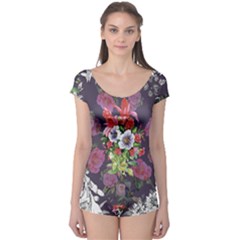 Purple Flowers Boyleg Leotard  by goljakoff