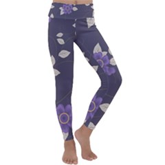 Purple Flowers Kids  Lightweight Velour Classic Yoga Leggings by goljakoff