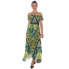 Native Mandala Off Shoulder Open Front Chiffon Dress