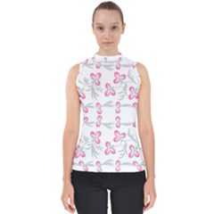 Pink Folk Flowers Mock Neck Shell Top by Eskimos