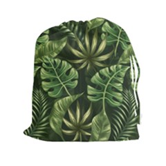 Green Tropical Leaves Drawstring Pouch (2xl) by goljakoff