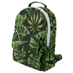 Green Tropical Leaves Flap Pocket Backpack (small) by goljakoff