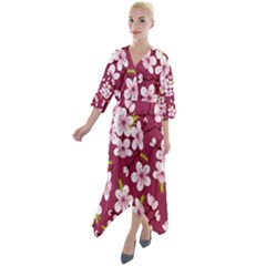 Cherry Blossom Quarter Sleeve Wrap Front Maxi Dress by goljakoff