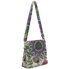 Mandala Flower Zipper Messenger Bag by goljakoff