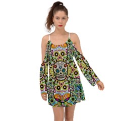 Sugar Skulls Pattern Kimono Sleeves Boho Dress by ExtraGoodSauce