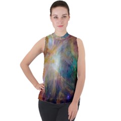 Colorful Galaxy Mock Neck Chiffon Sleeveless Top by ExtraGoodSauce