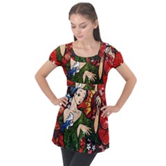 Geisha Geisha Puff Sleeve Tunic Top