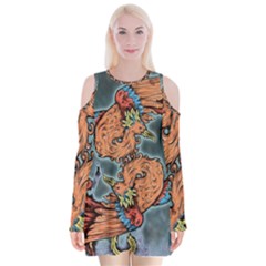 Chinese Phoenix Velvet Long Sleeve Shoulder Cutout Dress by ExtraGoodSauce