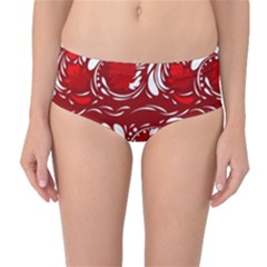 Red Ethnic Flowers Mid-waist Bikini Bottoms by Eskimos