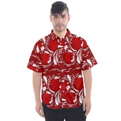 Red Ethnic Flowers Men s Short Sleeve Shirt