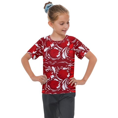 Red Ethnic Flowers Kids  Mesh Piece Tee by Eskimos