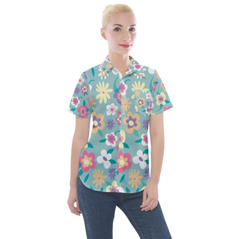 Floral Pattern Women s Short Sleeve Pocket Shirt by ExtraGoodSauce