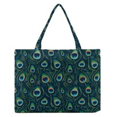 Watercolor Peacock Feather Pattern Zipper Medium Tote Bag by ExtraGoodSauce