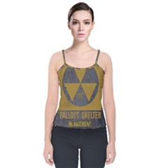 Fallout Shelter In Basement Radiation Sign Velvet Spaghetti Strap Top by WetdryvacsLair