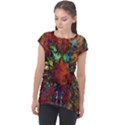 Boho Hippie Trippy Floral Pattern Cap Sleeve High Low Top View1