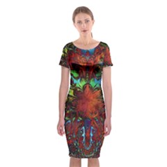 Boho Hippie Trippy Floral Pattern Classic Short Sleeve Midi Dress by CrypticFragmentsDesign