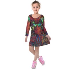 Boho Hippie Trippy Floral Pattern Kids  Long Sleeve Velvet Dress by CrypticFragmentsDesign